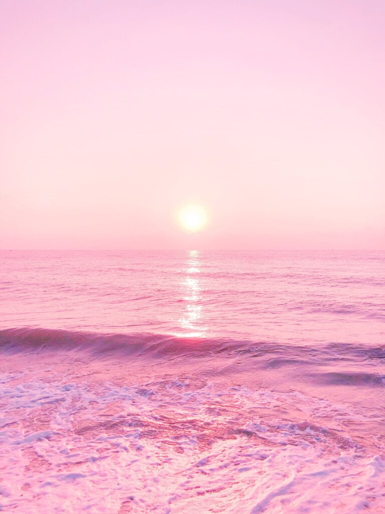 Pink sea and pink sky sunrise